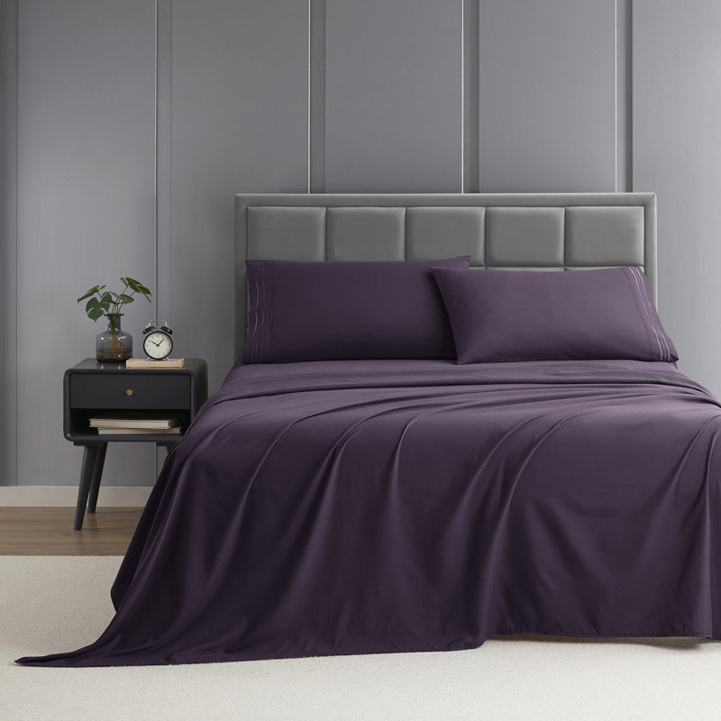 1800 Series Double-Brushed Microfiber Hypoallergenic Sheet Set, Eggplant Purple, Twin Sheet Set with 1 Pillowcase