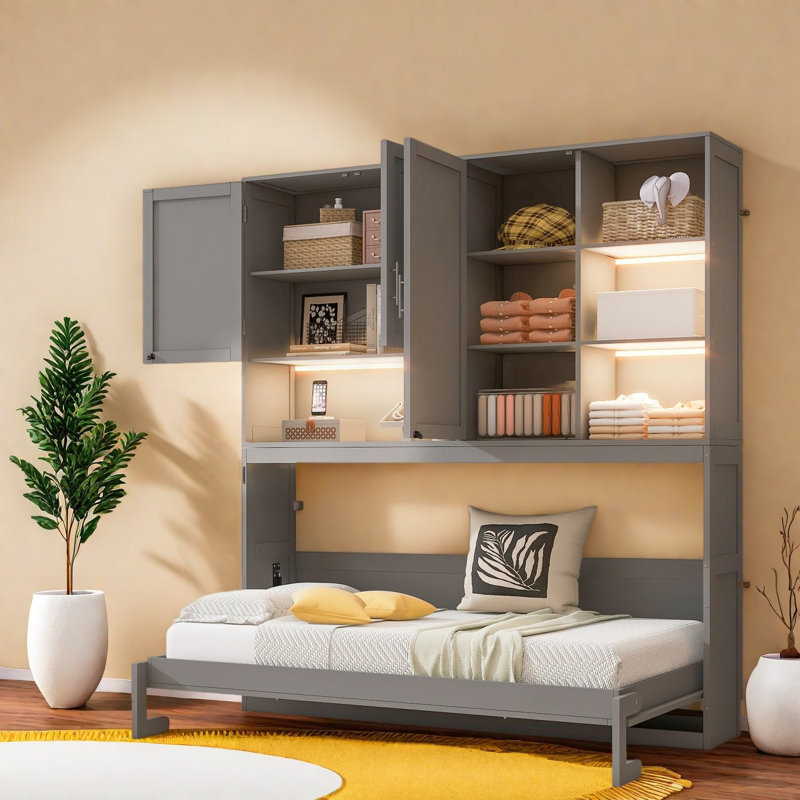 Lit escamotable simple peu encombrant, fabrication en MDF, style moderne pour la maison