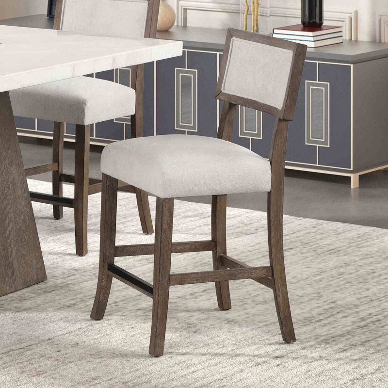 Tabouret à hauteur de comptoir 2 pièces de style contemporain avec siège et dossier rembourrés en noyer foncé et finition gris clair