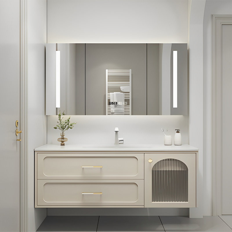Simple exquisite bathroom cabinet, 55.12", Beige