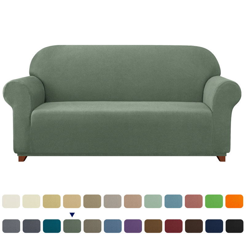 Box Cushion Sofa Slipcover, Olive Green