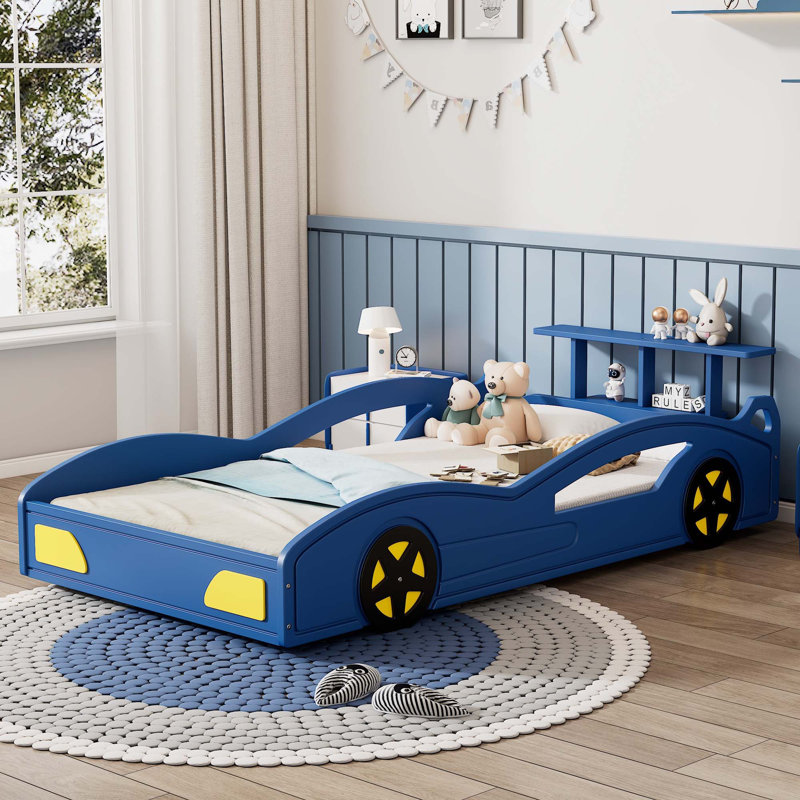 Wooden Race Car Bed,Car-Shaped Platform, Blue