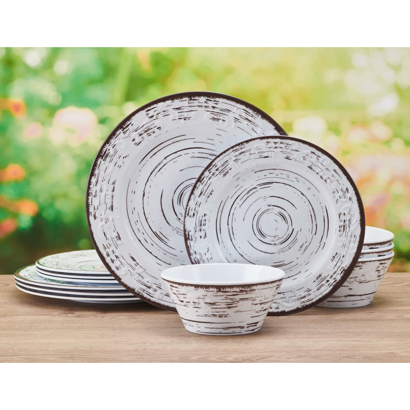 Rustic White Melamine Outdoor Dinnerware Set, Service for 4