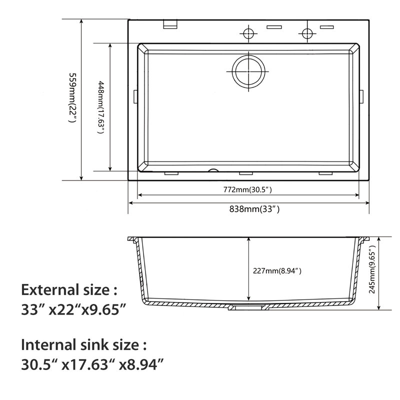 33'' L Single Bowl Quartz Kitchen Sink