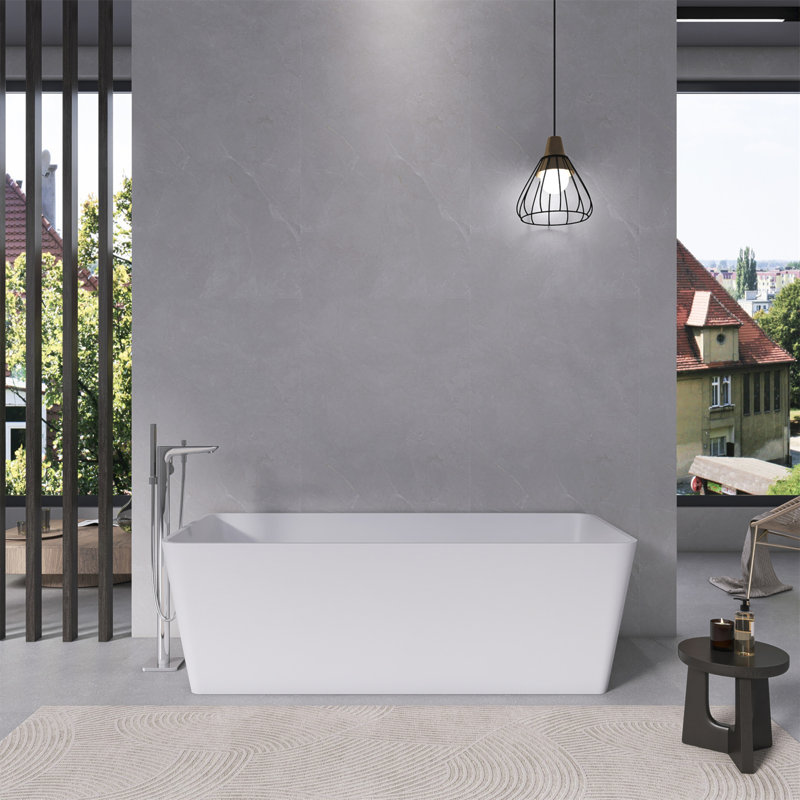 Baignoire de trempage autoportante à surface solide de 67 pouces pour salle de bain