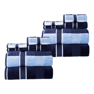 Bellicourt 12PC Towel Set - Cotton Bathroom Accessories with Bath Towels, Hand Towels, and Wash Cloths - Solid and Striped Towels by Lavish Home
