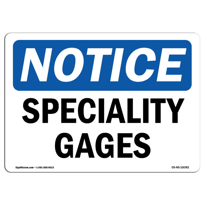 Specialty Gases Aluminum Sign 18 x 24, 18" H x 24" W x 0.1" D