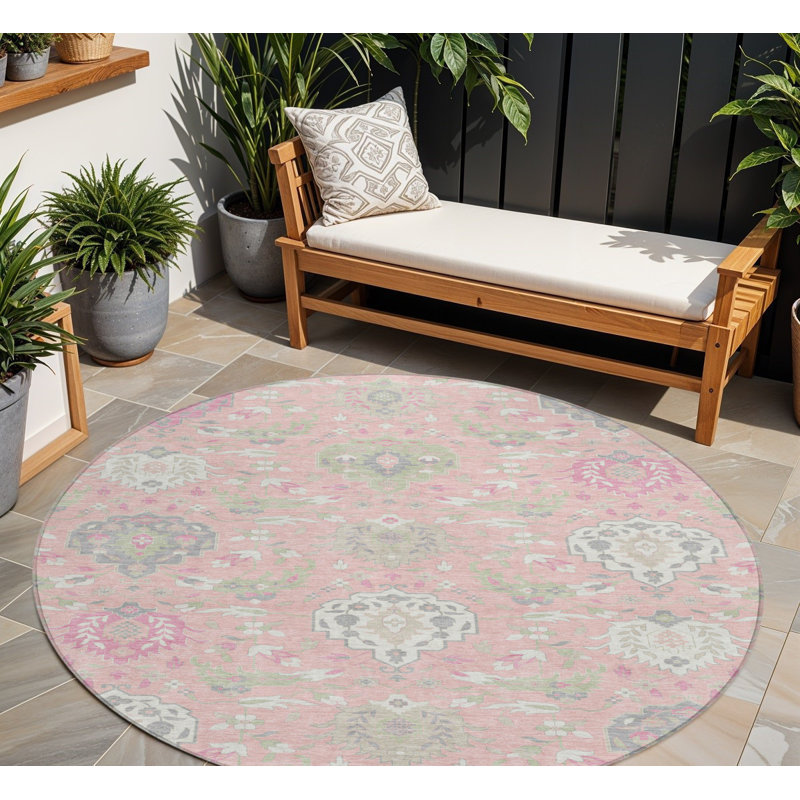 Tapis rond lavable intérieur ivoire et gris 8 pi