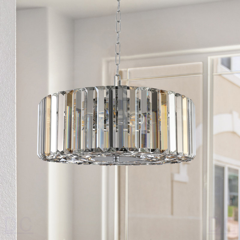 Lustre suspendu en cristal chromé de 17 po, luminaire suspendu moderne à hauteur réglable, base E26 à 4 lumières pour le salon, la salle à manger ou la cuisine (sans ampoules)