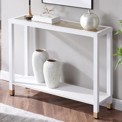 Table de vestibule en verre, console de vestibule à 2 niveaux, canapé de 41 po de largeur avec tablettes, idéale pour le couloir, le vestibule, le salon, le vestibule, le couloir et le bureau (or et blanc)