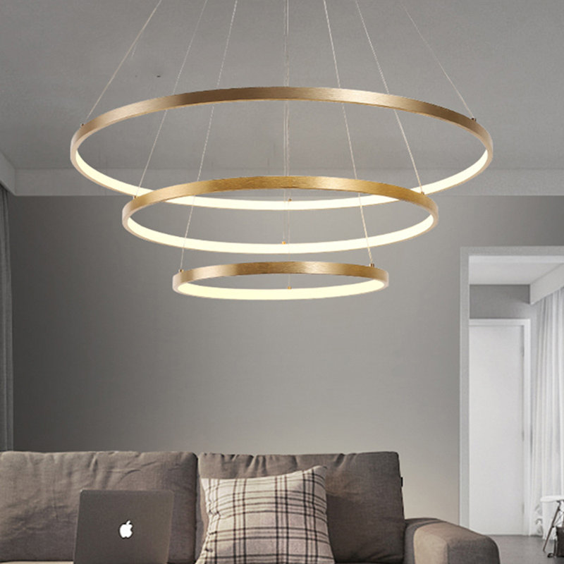 Ultra Modern Large Halo Led Ring Chandelier Brushed Brass 39", 3000K