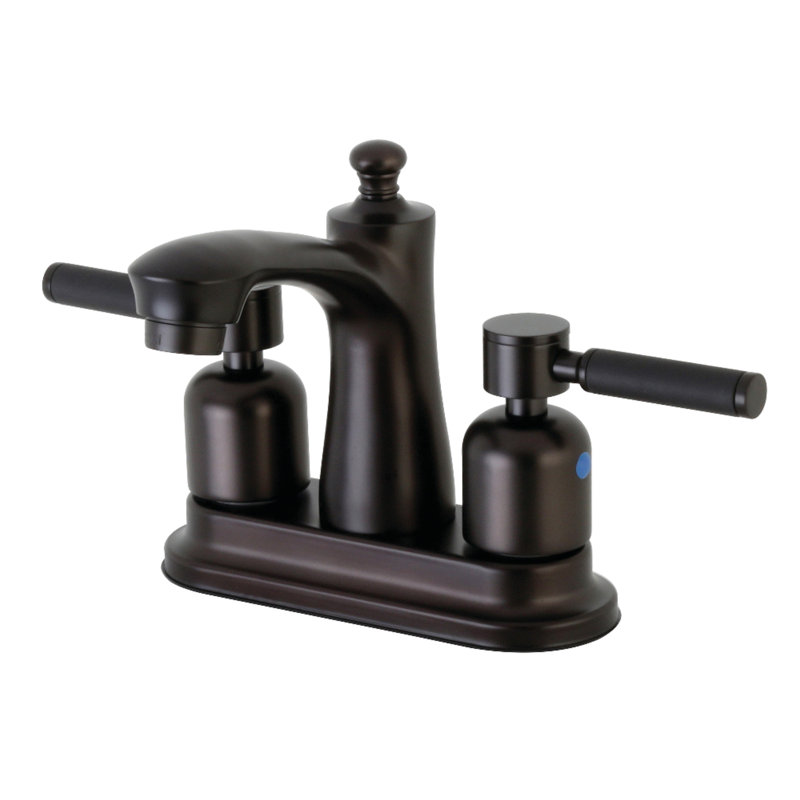 Kingston Brass Kaiser Two-Handle 3-Hole Deck Mount 4" Centerset Bathroom Faucet with Plastic Pop-Up, Oil Rubbed Bronze