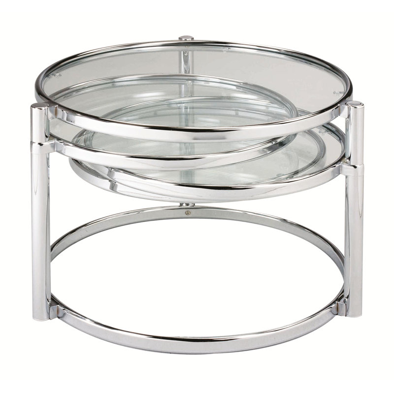 Modern Nesting Coffee Table With Clear Glass And Chrome-17.13" H x 59.84" W x 23.5" D