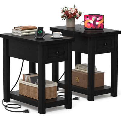 Narrow Side Table with Drawer and Shelves