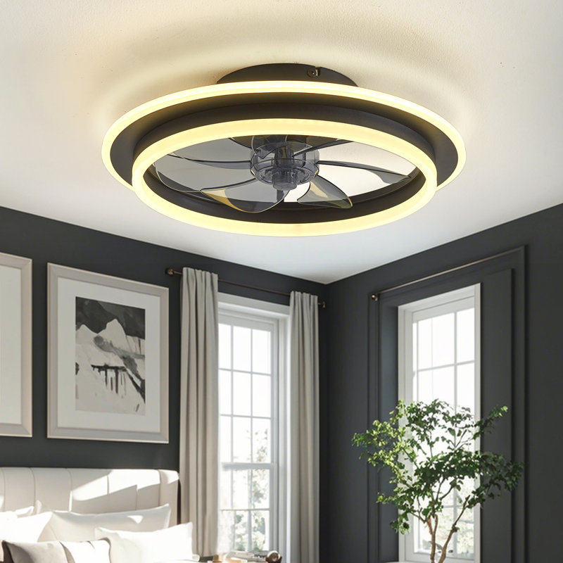 Makaiyla 20" Indoor Flush Mount Ceiling Fan with LED Integrated Light and Remote & App Control, Matte Black