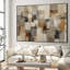 Très grand imprimé mural sur tissu - Blocs géométriques abstraits beige, gris et gris, décor de bureau moderne - «Assemblage requis du cadre (cadre non fini)»-130842233