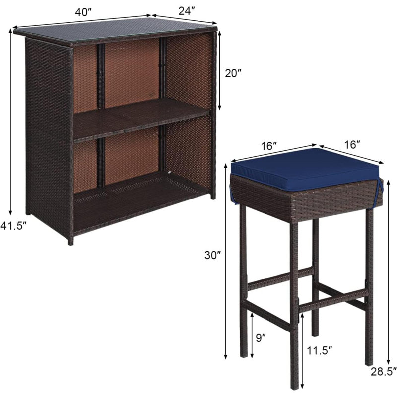 Bar Set, Navy/Blue, 41.5"H x 24"W x 40"D