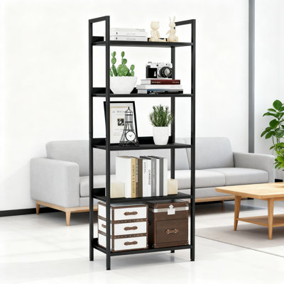 5-Tier Bookshelf With Metal Frame, Freestanding Storage Organizer For Living Room, Home Office And Bedroom, Open Shelving Unit With Wooden Baffles by 17 Stories