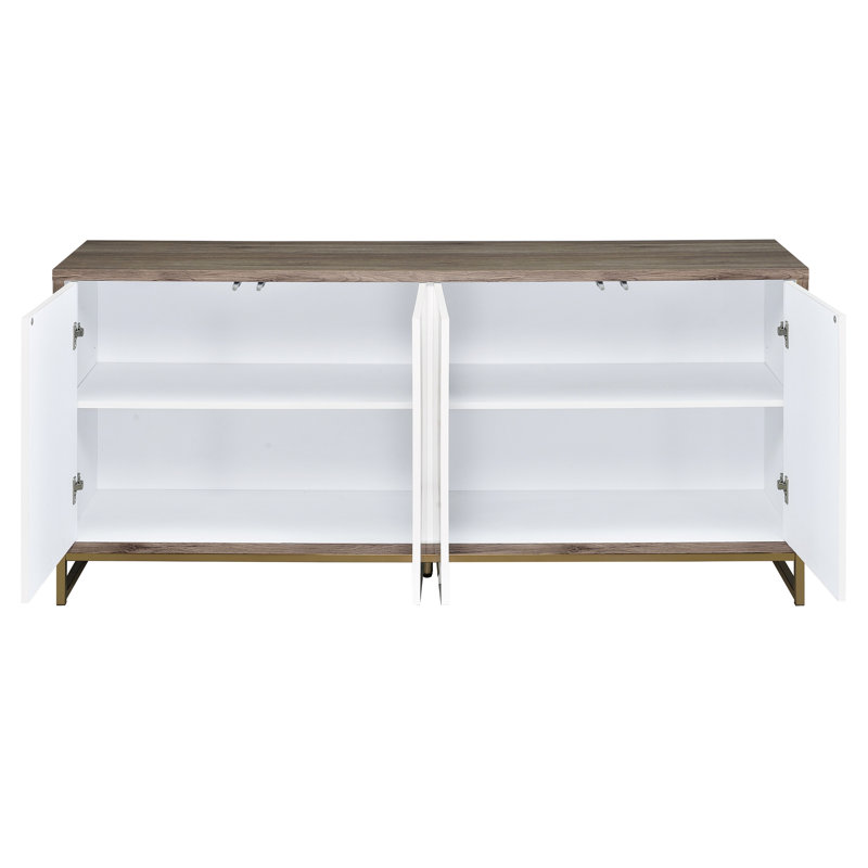 Élégant meuble de rangement en marbre blanc avec fonctionnalité - chêne et champagne