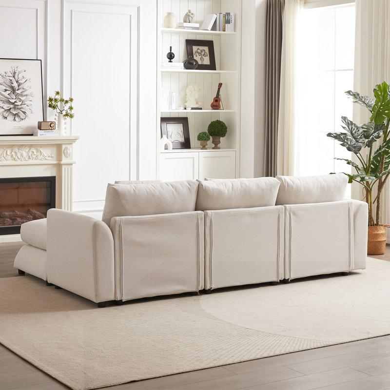 Canapé modulaire 102,2 pouces avec repose-pieds, Beige