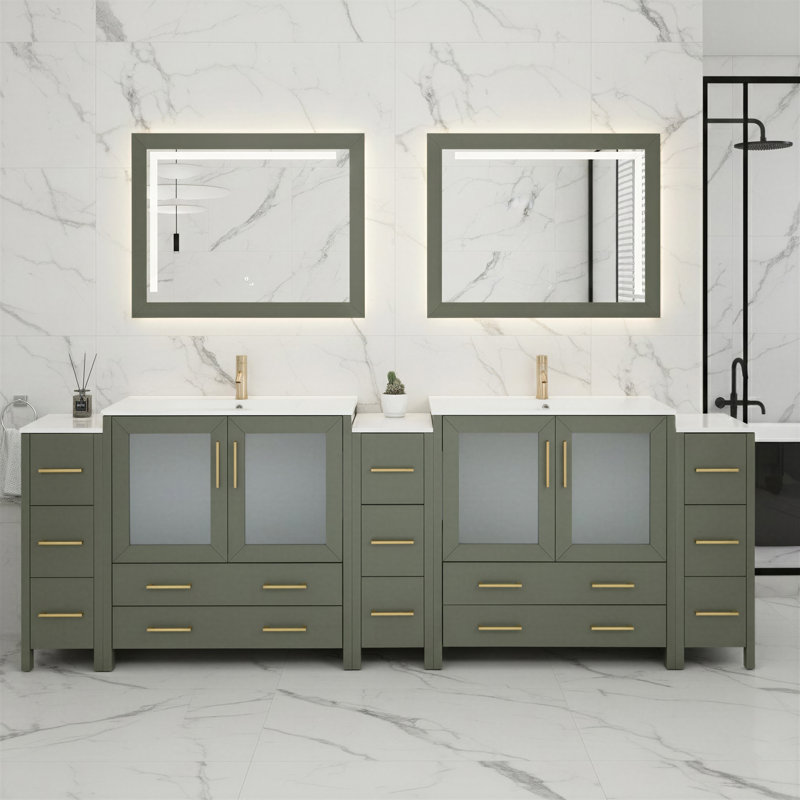  108" Double Bathroom Vanity Set with Mirror, Vintage Green