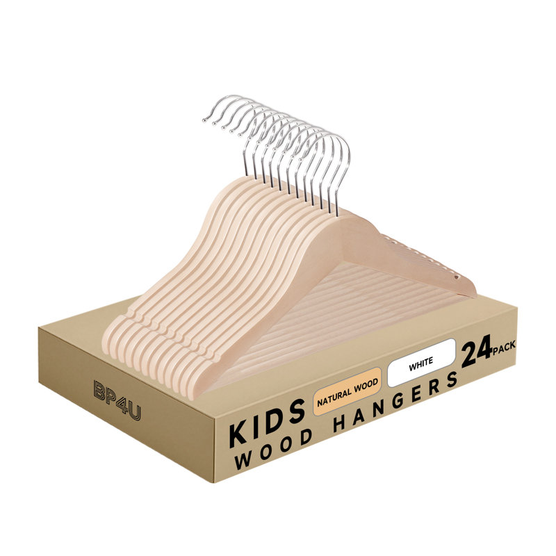 Kids Wooden Clothes Hangers with Pants Bar, Toddler & Baby Solid Wood Coat Hangers for Children's Trousers, Shorts, Jeans, Dresses, Towels, Sweaters, Shirts
