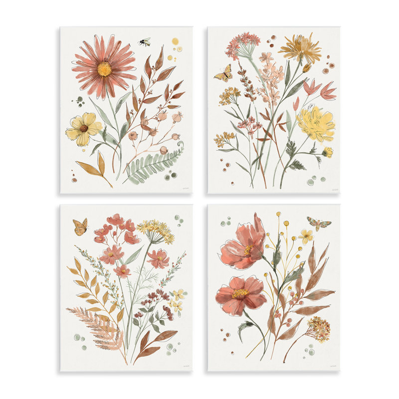 Ensemble de 4 plaques murales Full Bloom Botanicals, design par Anne Tavoletti