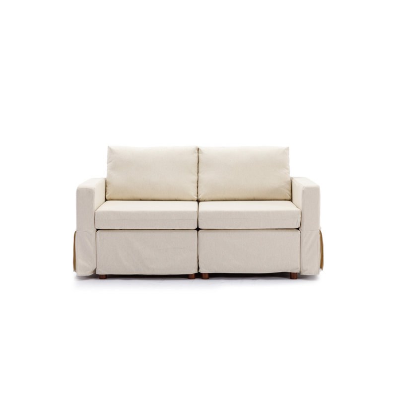 Canapé modulaire moderne à 2 places modulaire, coussin de siège et de dossier amovible et lavable, housse en tissu de lin