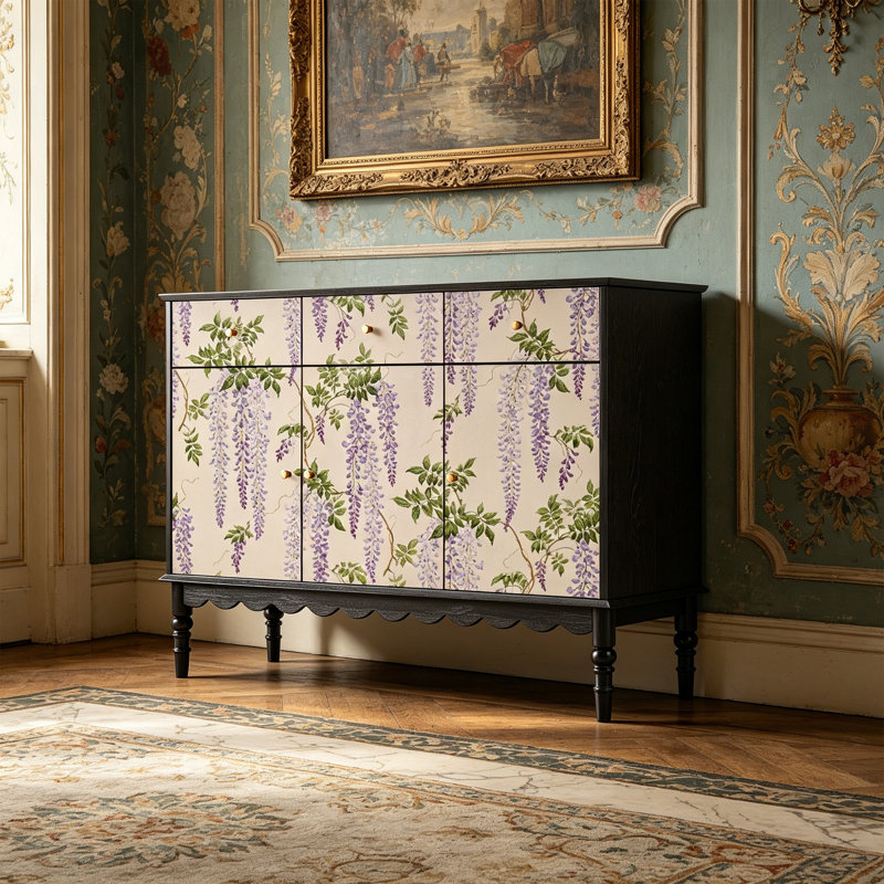 Wisteria Pattern Solid Wood Storage Cabinet