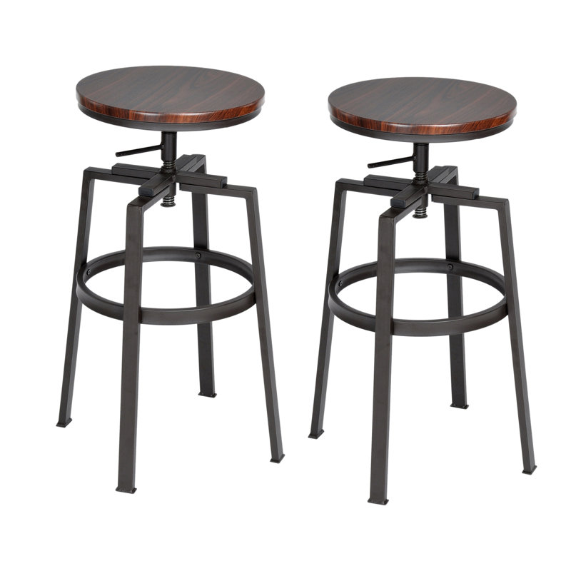 Sink Swivel Adjustable Height Counter Stool with Metal Frame, Wallnut