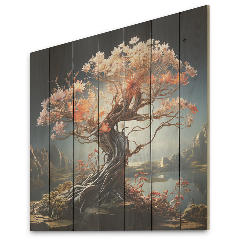 Mums Surreal Serenity Pastel Tones - Mums Wood Art On Natural Pine Wood, 30" H x 30" W