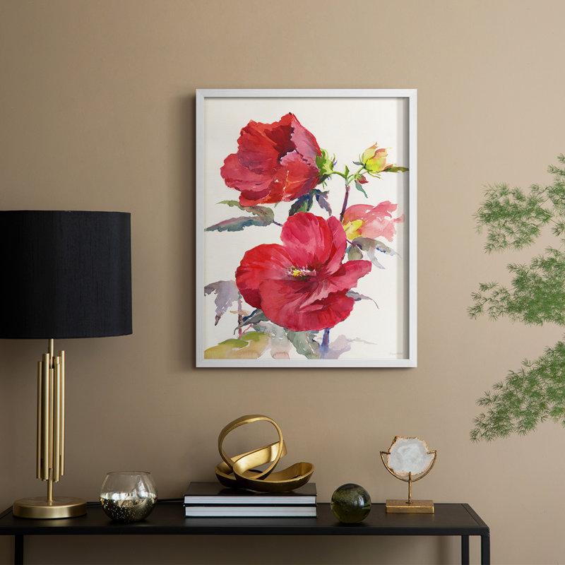 Hibiscus Glow III, reproduction encadrée - bois massif, H 15 po x l 12 po, Blanc
