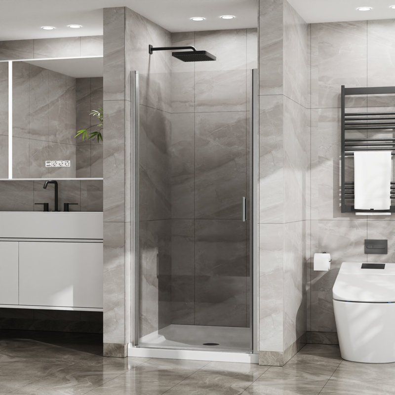 34"X72" Semi-Frameless Pivot/Swing Shower Door, 1/4" Thick Tempered Glass, Chrome Finish | Gift Idea, Chrome