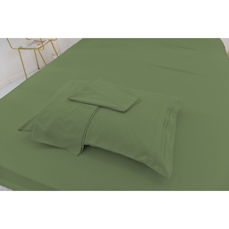 Ensemble de literie en rayonne de bambou, Vert sauge, Ensemble de draps pour lit simple TG + un drap-hou