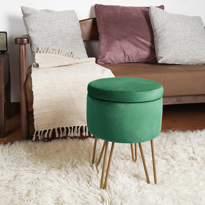 Velvet Storage Upholstered Accent Stool, Green