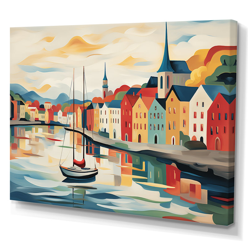 Islande, Reykjavik paysage II - art mural côtier paysage portuaire, Toile tendue, H 34 po x l 44 po x P 1,5 po