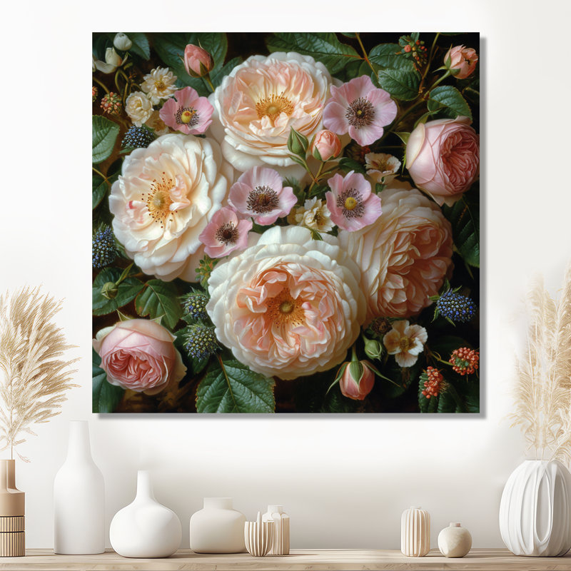 Blooming, rose, blanc, chrysanthèmes, Métal métal, H 16 po x l 16 po x P 1 po