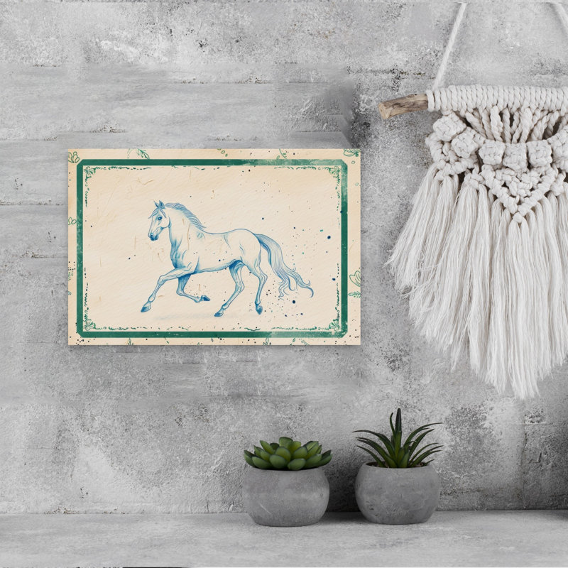 Elegant Blue Horse Sketch Classic Elegant Rustic Horse Wall Art Print 1 Piece Wrapped Canvas Wall Art, 30.48cm H x 45.72cm W