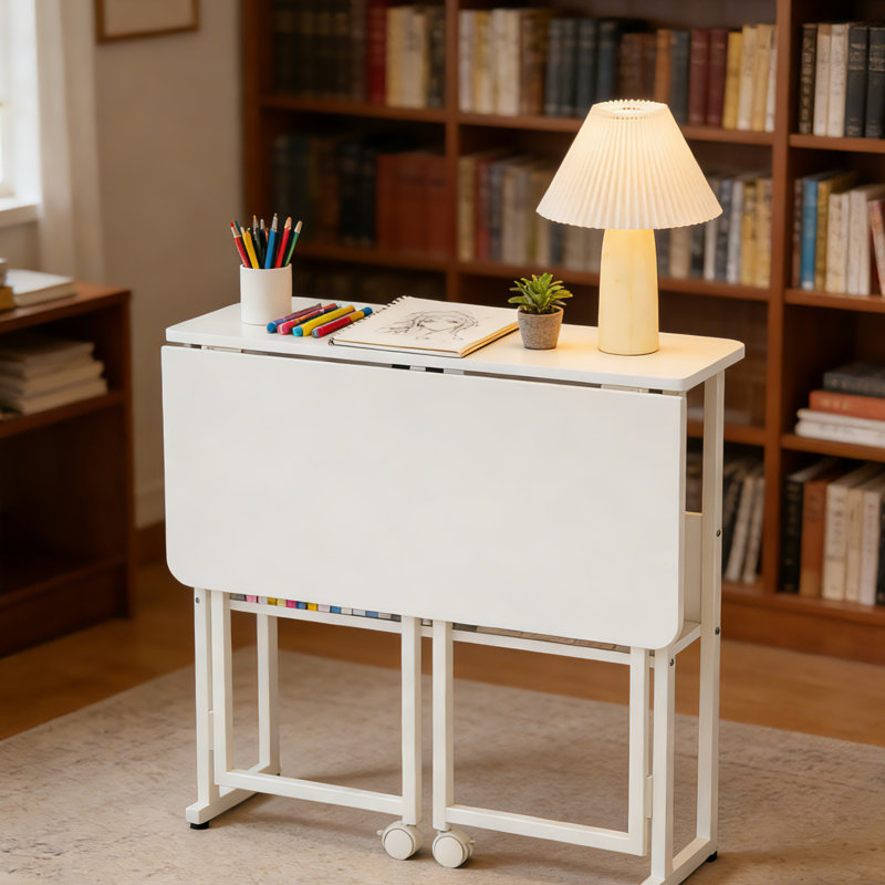 Bureau de bureau mobile pliable avec roulettes et tablette de rangement