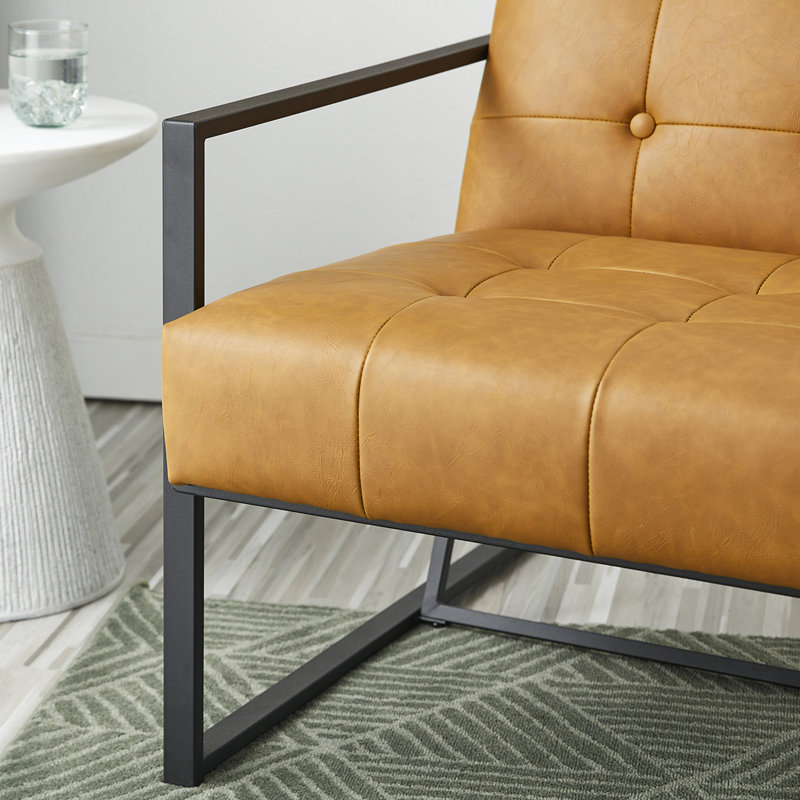 Buren Faux Leather Armchair with Ottoman, Brown Faux Leather
