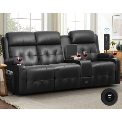 Loveseat, 3 Seater Manual Recliner With Cup Holders, USB And Type-C Port, Faux Leather Recliner Chair With Massage Function For Living Room Furniture