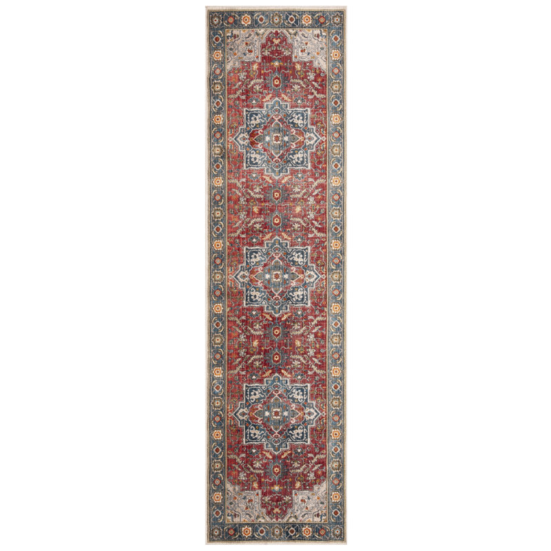 Tapis rouge / bleu Herblay, Tapis de couloir 2 pi 2 po x 8 pi