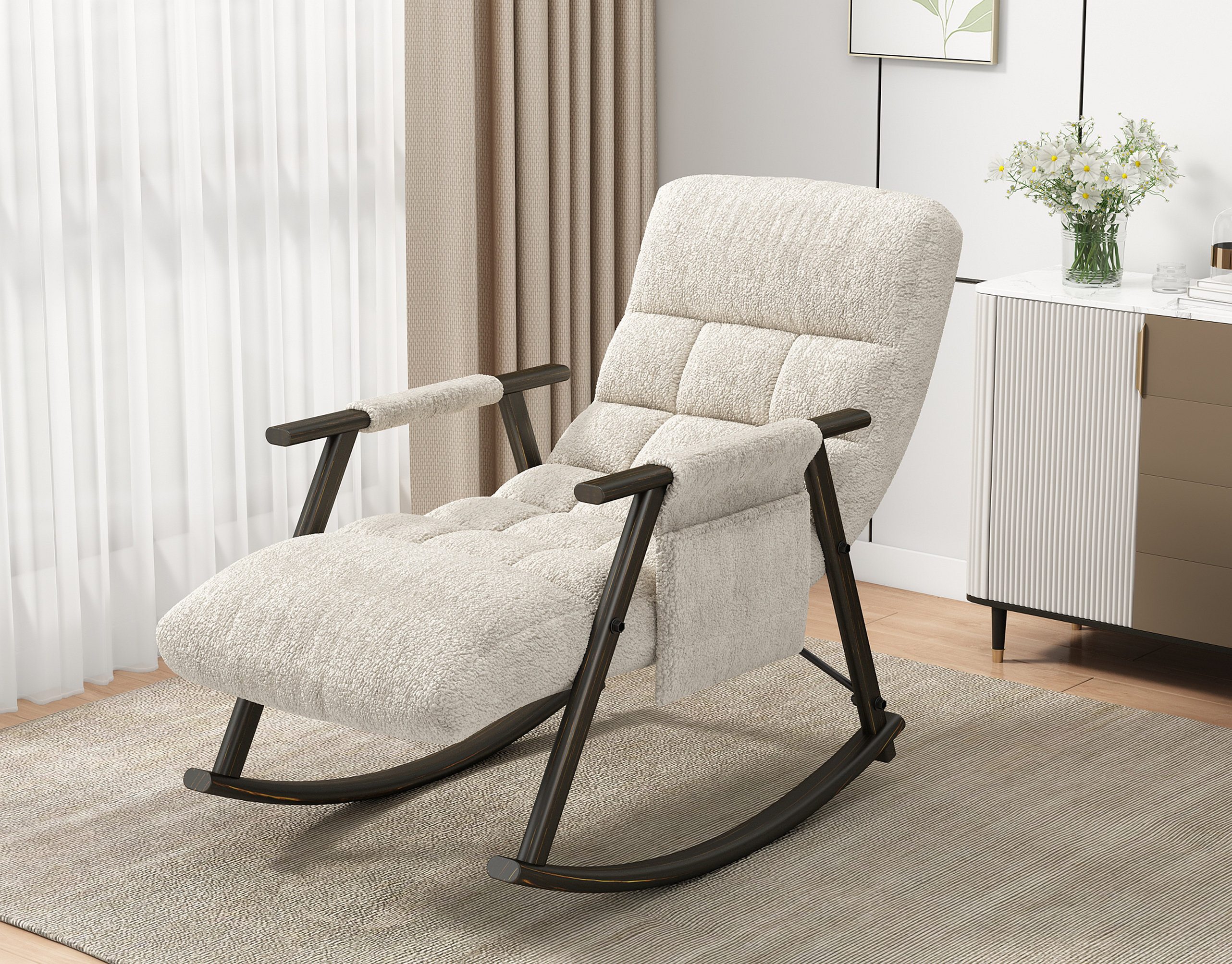 Foldable Rocking Footrest Wrought Studio Folding Rocking Chair Upholstered, Lounge Rocking Chair ...