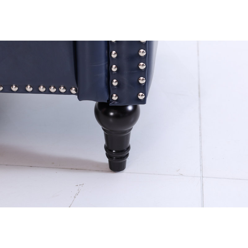 1 Seater Sofa For Living Room, Black, Blue Faux Leather