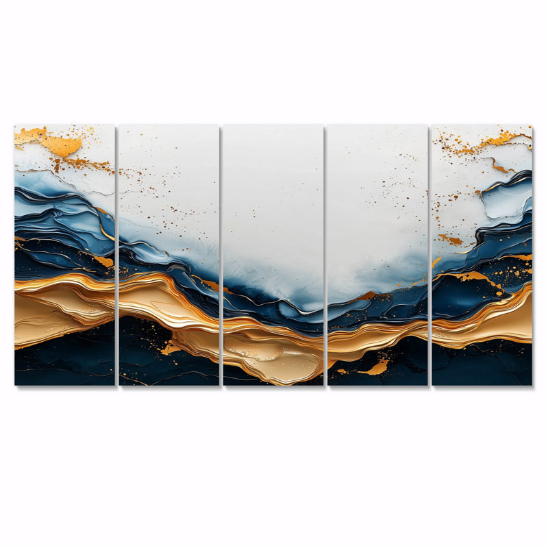 Golden Silence of Minimal arble River IV - Silence minimalisme, décoration murale - art mural moderne, H 28 po x l 60 po, 5