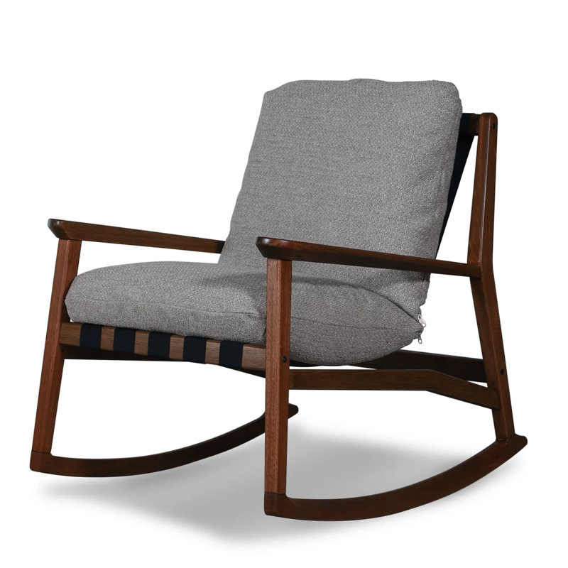 Chaise berçante Mid Century, Gris Pierre, Noyer brossé