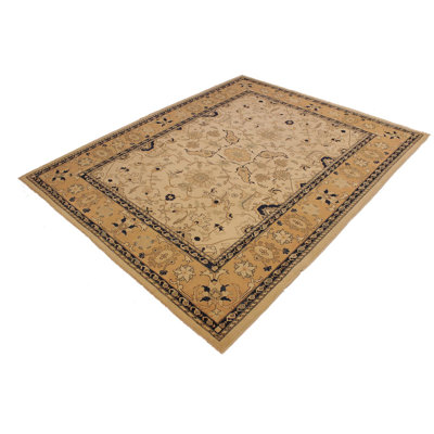 Tapis beige en laine noué à la main 9 pi x 10 pi Abbigail Southwestern