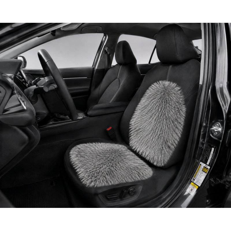 Premium Genuine Long Wool Sheepskin Univeral Fit Front Car Seat Cover (1) Pc, Gray