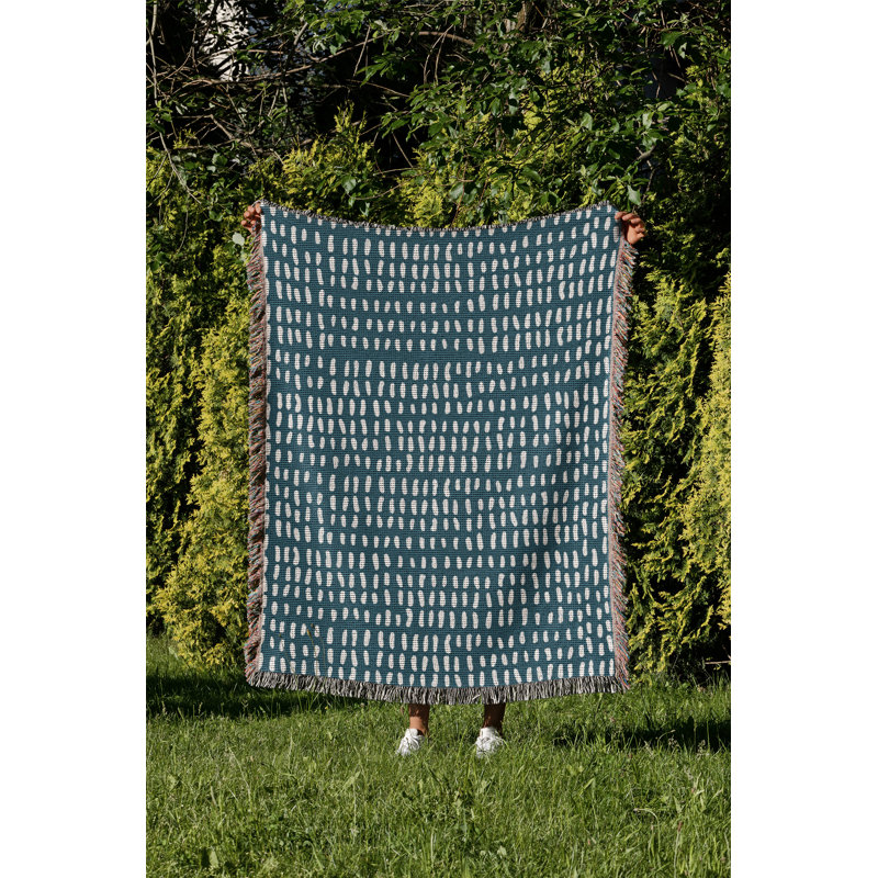 Jeté en coton à imprimé abstrait Kola, 50 x 70, Bleu sarcelle