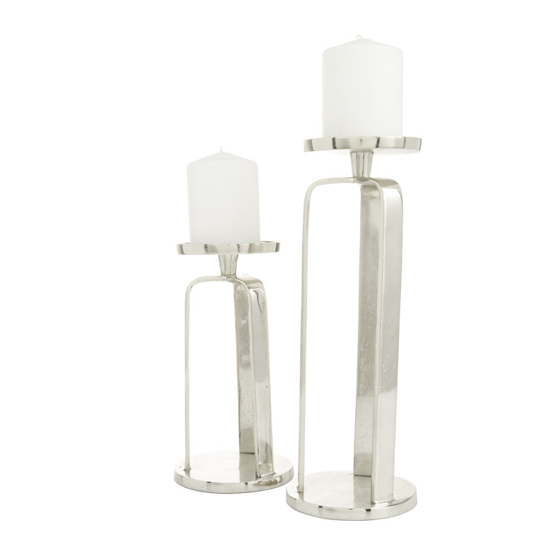Ensemble de porte-bougie en aluminium, Argent, H 13,6 po x l 5,05 po x P 4,95 po